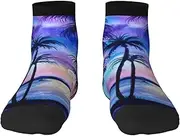 [JEJEA] Palm Tree Pattern print Men's Athletic Cushioned Crew Socks Crew Training Athletic Socks Men and Women for Sports