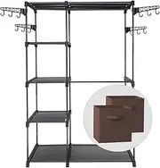 [Sorti] 6 Tiers Wire Shelving Clothing Garment Racks, with 2 Hanging Rods, Freestanding Portable Closet Metal Wardrobe, 4 Height adjustable side hooks, + 2X Cube inserts