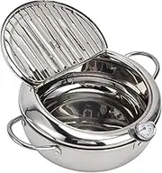 304 Stainless Steel Frying Pot - Temperature Control Mini Fryer with Thermometer for Convenient Cooking, Ideal for Home Kitchen and Outdoor Use (304 stainless steel #24cm)