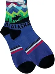 [Robin Ruth] Alaska Crew Socks Alaska Northern Lights Moose Ladies 75% cotton M/L, Multi