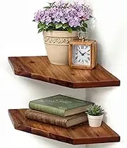 Corner Shelf Wall Mount, Set of 2 Solid Acacia Wood 11.8 x 16.5 inches Floating Corner Shelves, Smooth - Durable - Attractive Corner Shelves for Bedroom Living Room Bathroom Kitchen
