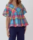 Entro spring plaid babydoll top in Multicolor - size M
