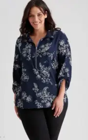 Autograph Top Plus Size 26 Tunic Shirt Blouse Navy Zip Front Pockets Collar NEW