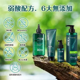 【美吾髮】INNEX植萃賦活 控油強健淨洗護養4步驟-30日組(去角質淨化液＋控油豐盈洗髮精＋護髮膜＋控油養髮)贈旅行組