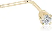 [AVORA] 14K Gold 0.02 CT (1.8mm) Diamond L-Shape Nose Ring Body Jewelry - 022 Gauge