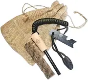 GLENN CAMP Ferro Rod Flint Fire Starter Kit: Lanyard Cord, Whistle, and Tinder Wick - Ultimate Survival and Camping Gear