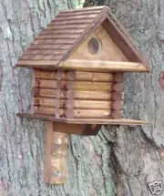 Log Cabin Style house Bird wood wooden shingle roof Birdhouse rustic-yard-Tree
