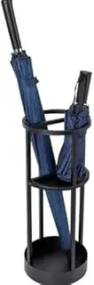 20 Inch Tall Modern Round Matte Black Metal Freestanding Entryway Umbrella Rack or Cane Holder with Shelf for Small Umbrellas and Bottom Drip Catch