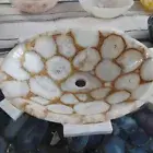 White Agate Oval Sink, Agate Stone Sink, Bathroom Vanity Sink, Interior Sink