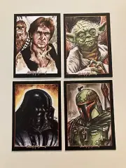 Star Wars Han Solo Yoda Darth Vader Boba Fett 4 Sketch Card Print Set
