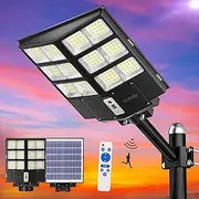 [Gefolly] SL-2000W Solar Street Light Outdoor, 200000LM Commercial Parking Lot Light Dusk to Dawn, 6500K Security Flood Light with Motion Sensor Lamp for Basketball Court, Road, Garden