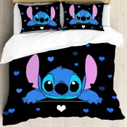 a2017 Stitch Bedding Duvet Cover, Anime Bedding Sets, 3D Printed Lightweight 3 Pieces Comforter Cover Sets with 1 Duvet Cover and 2 Pillow Pillowcases