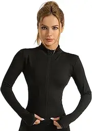 [M2M STYLE] Women's Cropped Zip Up Workout Jacket – Lightweight Slim Fit Yoga & Running Sports Track Jacket with Thumb Holes | Activewear Top