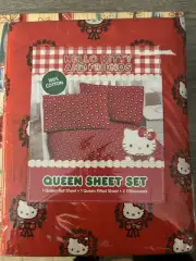 Hello Kitty Christmas Wreath Mistletoe QUEEN Size Cotton Sheet Set 100% cotton