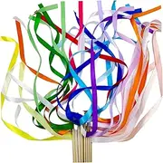 20Pcs Wedding Wands Elegant Colorful Ribbon Wand with Golden Bell Ribbon Sticks Portable Silk Streamers Dance Floor Props for Party Favors Wedding Decors Streamers Wand Wands