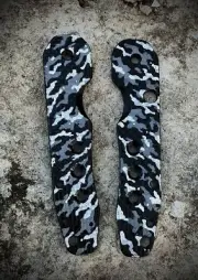 CUSTOM Spyderco Smock G10 Scales - Hand painted Snow Camo - No Knife