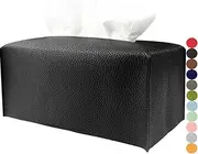 Leather Tissue Box Cover Rectangular – with Bottom Belt [JESMINI, Black] Modern PU Leather Rectangle Tissue Box Cover Decorative for Bathroom Vanity Countertop/Night Stands/Office Desk