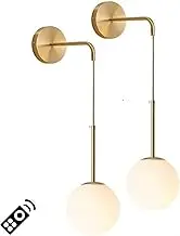 2pc Vintage Industrial Wall Lamp Sconces, 15cm White Glass Globe & Gold Metal Drop Wall Light Fixture, E27 LED Wall Lights for Living Room, Bedroom, Hallway, Kitchen (Gold)