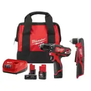 Milwaukee Cordless Drill/Driver Kit 12V Li-Ion w/Right Angle Drill + 6Ah Battery