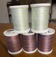 5 Spools SULKY ASSORTED VARIEGATED COLORS Cotton QUILTING THREAD 500 Yds Each
