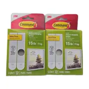 ✔ 2 Packs 3M Command 12 LARGE Hanging Strip Value Packs holds 15 lbs (24 pairs )