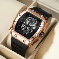 在飛比找蝦皮購物優惠-Wlisth 男士指針模擬石英手錶機械工業風格時尚配飾矽膠錶