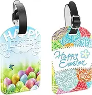 [WOSHJIUK] Luggage Tags,2 Pack Labels Suitcase Tags,Happy Easter Colorful Eggs,Luggage Tags Privacy Protection Travel Bag Tag
