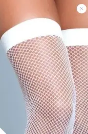 Be Wicked! Nylon Sexy Fishnet Thigh Highs Banded Top White NWT