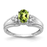 14k White Gold 7x5mm Oval Peridot AAA Diamond ring