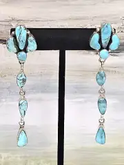 CHACO CANYON STERLING SILVER KINGMAN TURQUOISE CLUSTER DANGLE EARRINGS - NWT