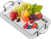 304 Stainless Steel Serving Tray with Handles, Elegant Bright Mirror Finish Decorative Metal Serving Platter Food Tray for Restaurant Hotel Banquet Buffet Wedding Party