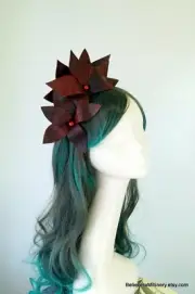 Burgundy Red Flower Headband Crown Fascinator Melbourne Cup Race Wedding Guest