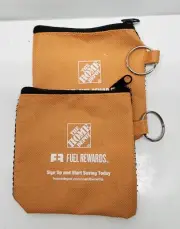 (2) Home Depot Fuel Rewards Orange Identification Coin Purse Keyring Clip- NEW