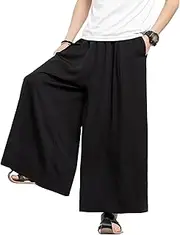 [RegaliaKun] Men's Casual Wide Leg Harem Pants Solid Baggy Japanese Pants Lightweight Breathable Elastic Waist Hakama Pant