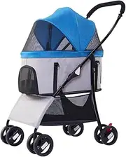 Pet Dog Pram Stroller for Small Medium Dogs, Travel Large Space Cat Stroller Outdoor Buggy 4 Wheel Pet Stroller Lightweight Folding Detachable Dog Pushchair for Small Dogs(Blue)