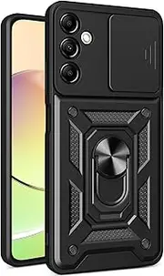 [Eabhulie] Galaxy A14 Case, Rugged Armor Protection Case with Slide Camera Cover & Ring Holder Stand for Samsung Galaxy A14 5G/4G Black