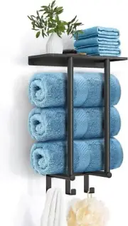 Towel Rack Wall Mounted with Metal Shelf,Wall Towel Rack for Rolled Towels, Beau