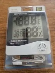 Thermometer-Hygrowmeter-Clock w Alarm Indoor Outdoor Temperature Humidity New