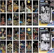 Scratch Rainbow Painting Art Paper Scratch Art Bookmarks Set for Adults&Kids Scratch Painting DIY Creative Gift 6.2''x2.8''(24Pcs)(City Series2)