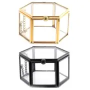 Hexagon Vintage Glass Jewelry Box Geometric Decorative Box Rings Earring Display
