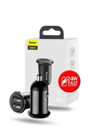 Baseus 24W USB Mini Car Charger Adapter Dual Port Quick Charge Almost Flush
