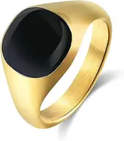 RIUKIU Titanium Steel Black Oil Drip Ring, Fashionable Stainless Steel Men's and Women's Rings,Gold,12