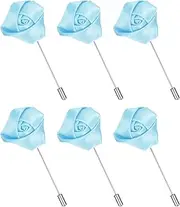 [uxcell] 6Pcs Rose Lapel Pin for Men, Satin Flower Lapel Pins Silk Brooch for Groom Business Wedding Suit Outfit Accessories, Light Blue