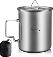 LSOSVSEU Titanium Pot with Lid, Lightweight Camping Pot with Foldable Handles, Portable Titanium Cooking Pot, Backpacking Pot Titanium Cookware with Carry Bag (500ML)