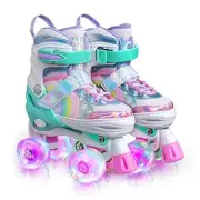Rainbow Unicorn 4 Size Adjustable Light up Roller Skates for Girls Boys for