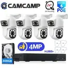 CAMCAMP 4MP Home PoE Security Camera System 500GB HDD 8CH PTZ Camera Dual Lens