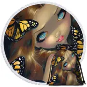 Girl Nymph with Monarchs Butterflies Round Beach Towel