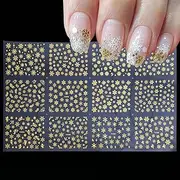 Christmas Nail Art Stickers - Gold Snowflake Nail Decal 3D Snowflakes for Nails Foil Decals Snow flakes Nail Designs Luxurious Winter Xmas New Year Nail Decorations Manicure Nail Tools for Women Girls