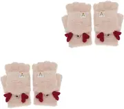 [LIFKOME] 2 Pairs Kids Gloves Winter Warm Gloves Half-finger Plush Gloves Touchscreen for Outdoor Hand Protection
