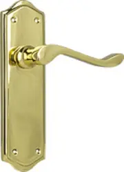 Tradco Henley Lever Door Handle on Shouldered Backplate Polished Brass